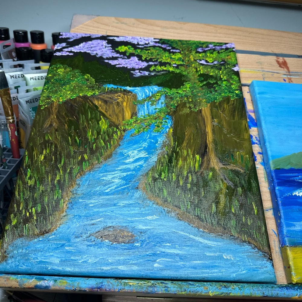 Serene Woodland Waterfall Canvas Art